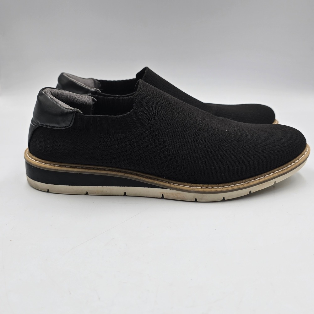 Me Too Slip On Sneaker Womens 8.5 Knit Mesh Black Faux Leather Trim Comfort Shoe